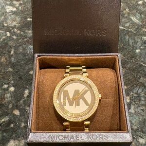 Michael Kors MK5865 Parker Gold-Tone Watch with Crystal Bezel